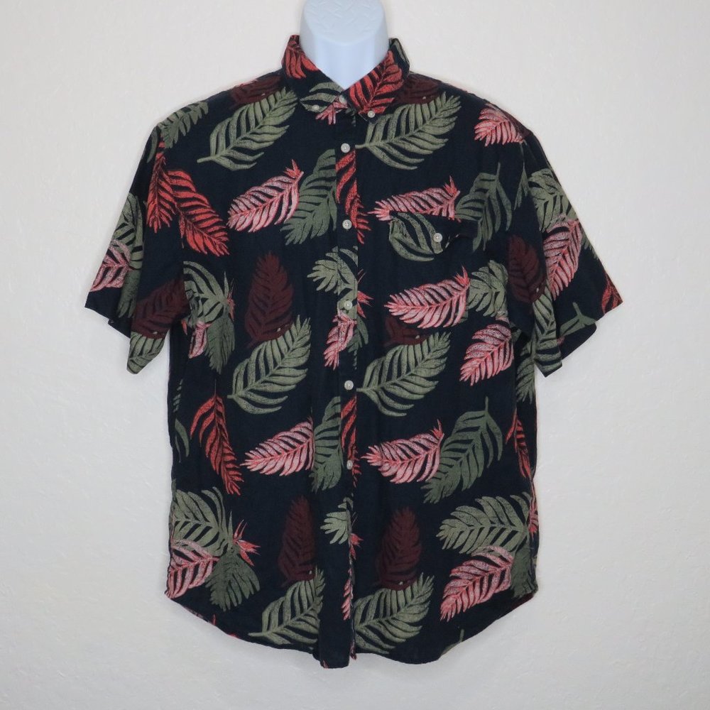 Old‎ Navy* Men's Short Sleeve Button Down Curved Hem Slim Fit Hawaiian Shirt~ XL
